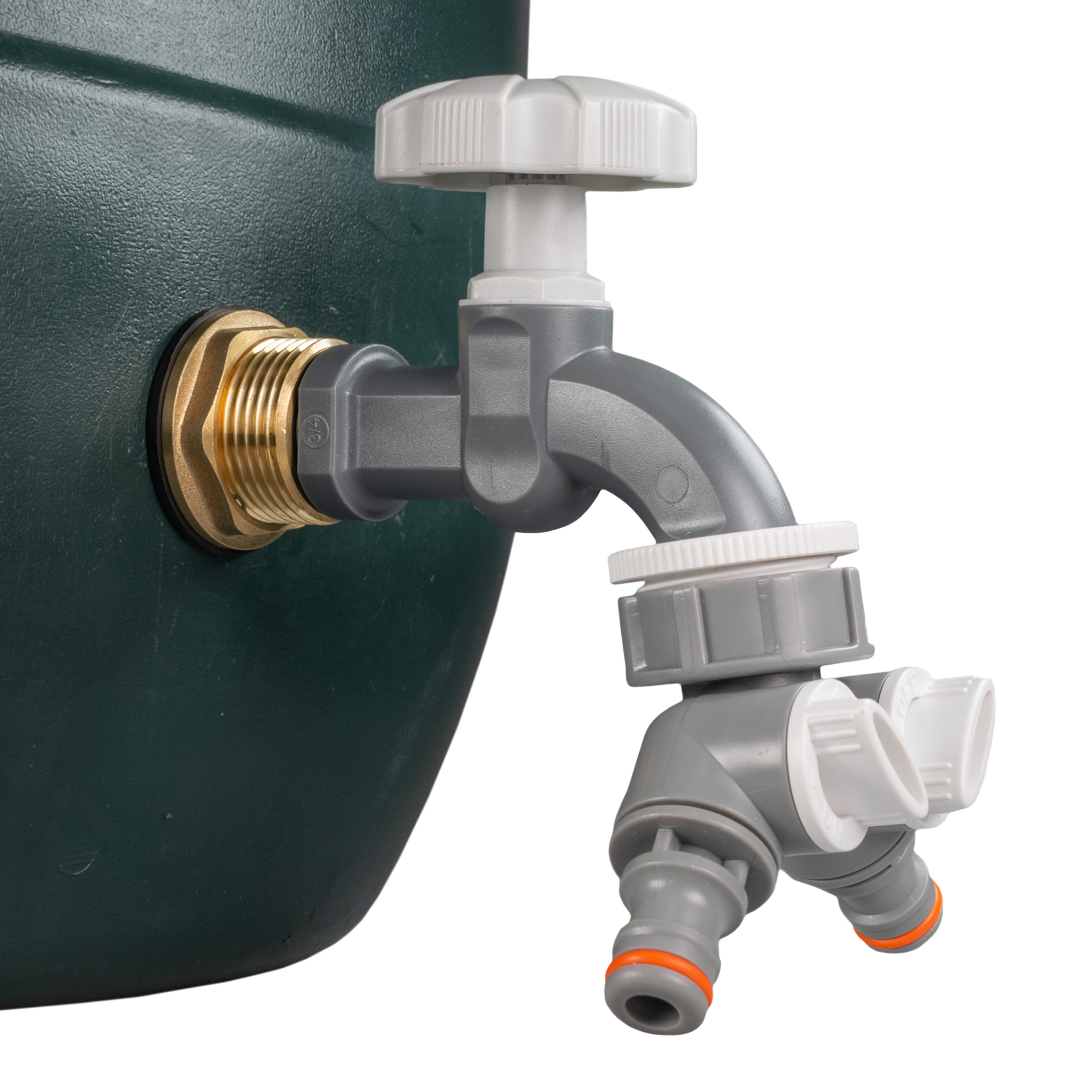 Water Butt Brass Kit 1" with Grey Dial Tap + Two-Way Splitter