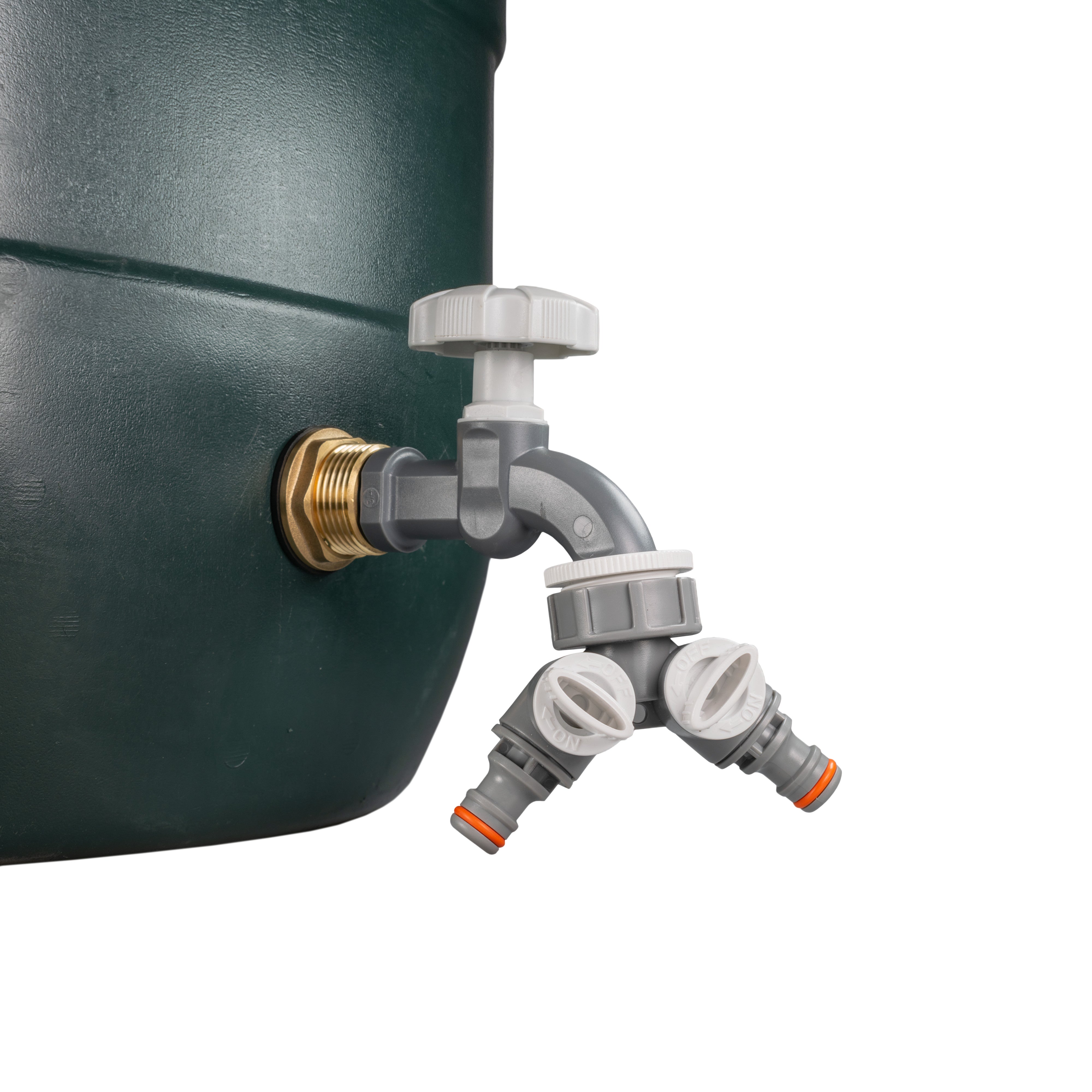 Water Butt Brass Kit 1" with Grey Dial Tap + Two-Way Splitter