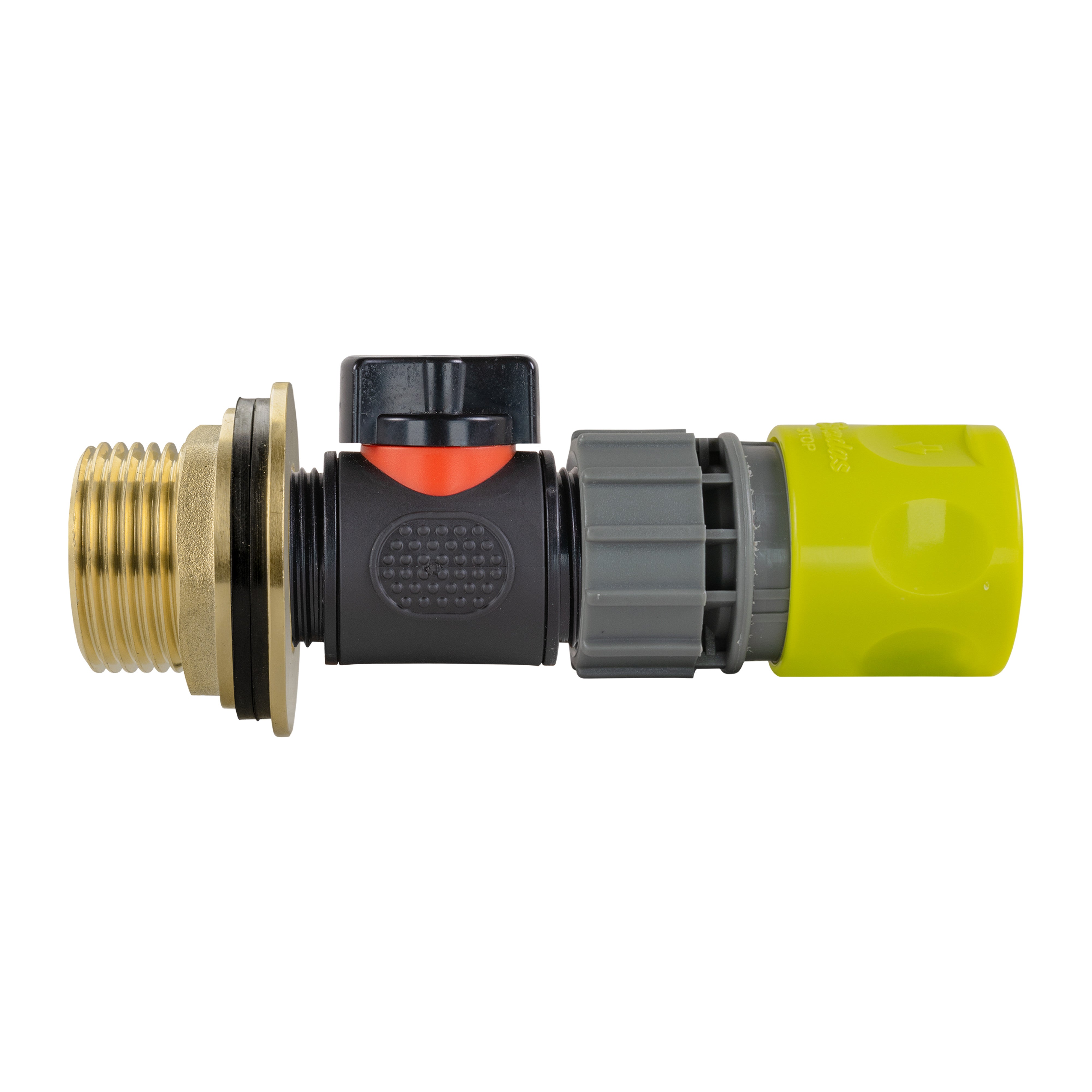 Water Butt Brass Kit 1" with In-Line Valve + Female Quick Connector Lime