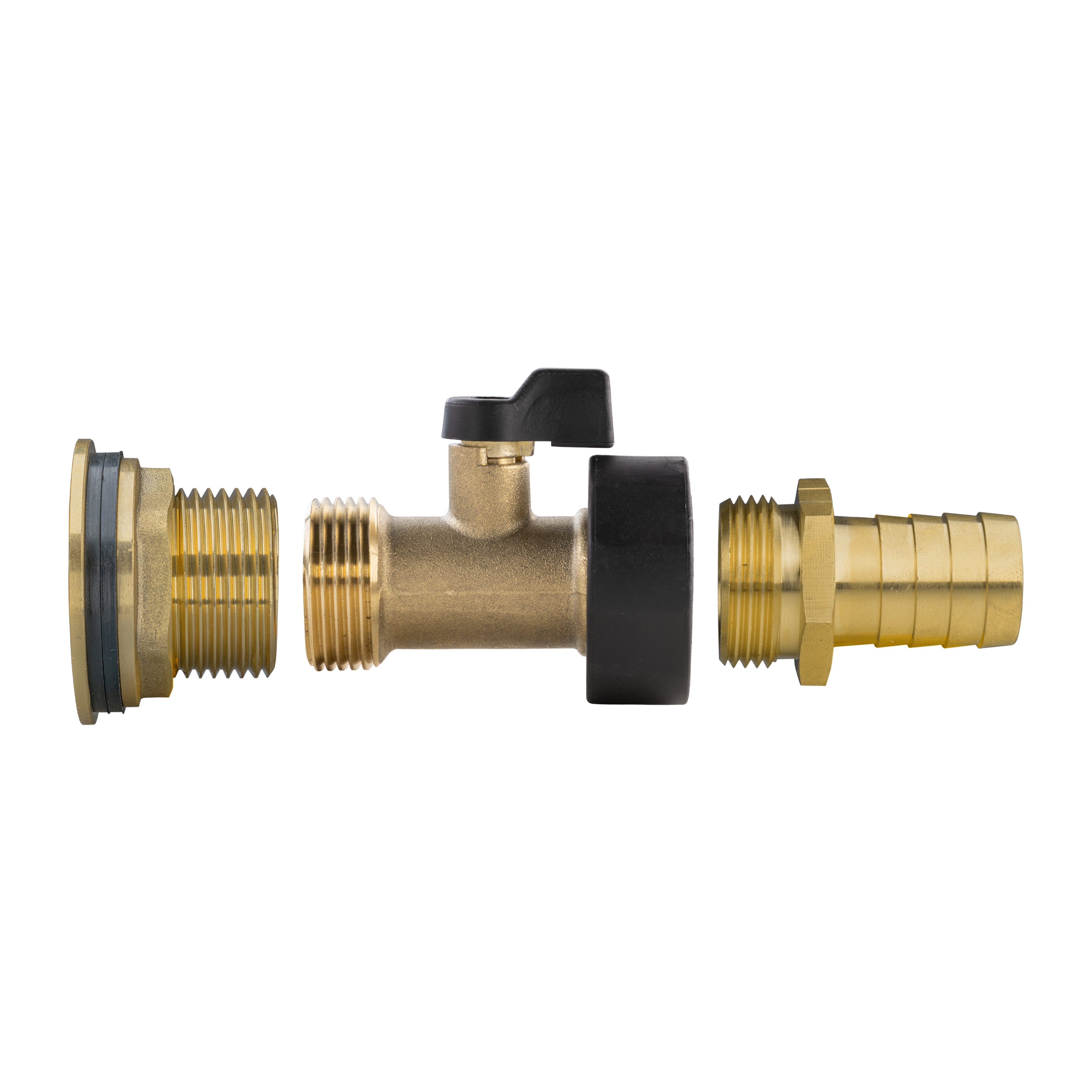 Water Butt Brass Kit 1" with Brass Valve + 19mm Barb
