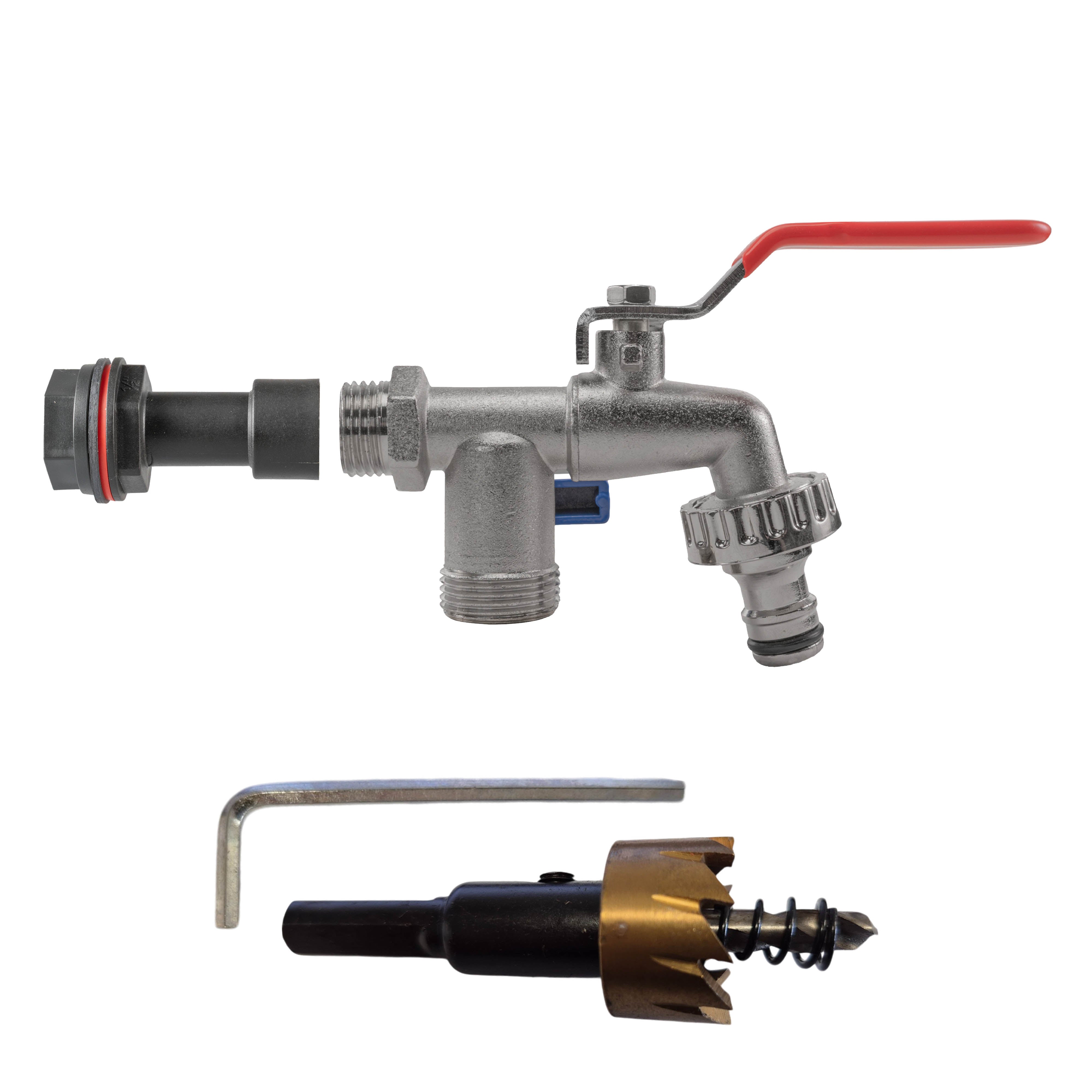 Water Butt Extension Kit 1/2" with Double Tap and Drill Bit