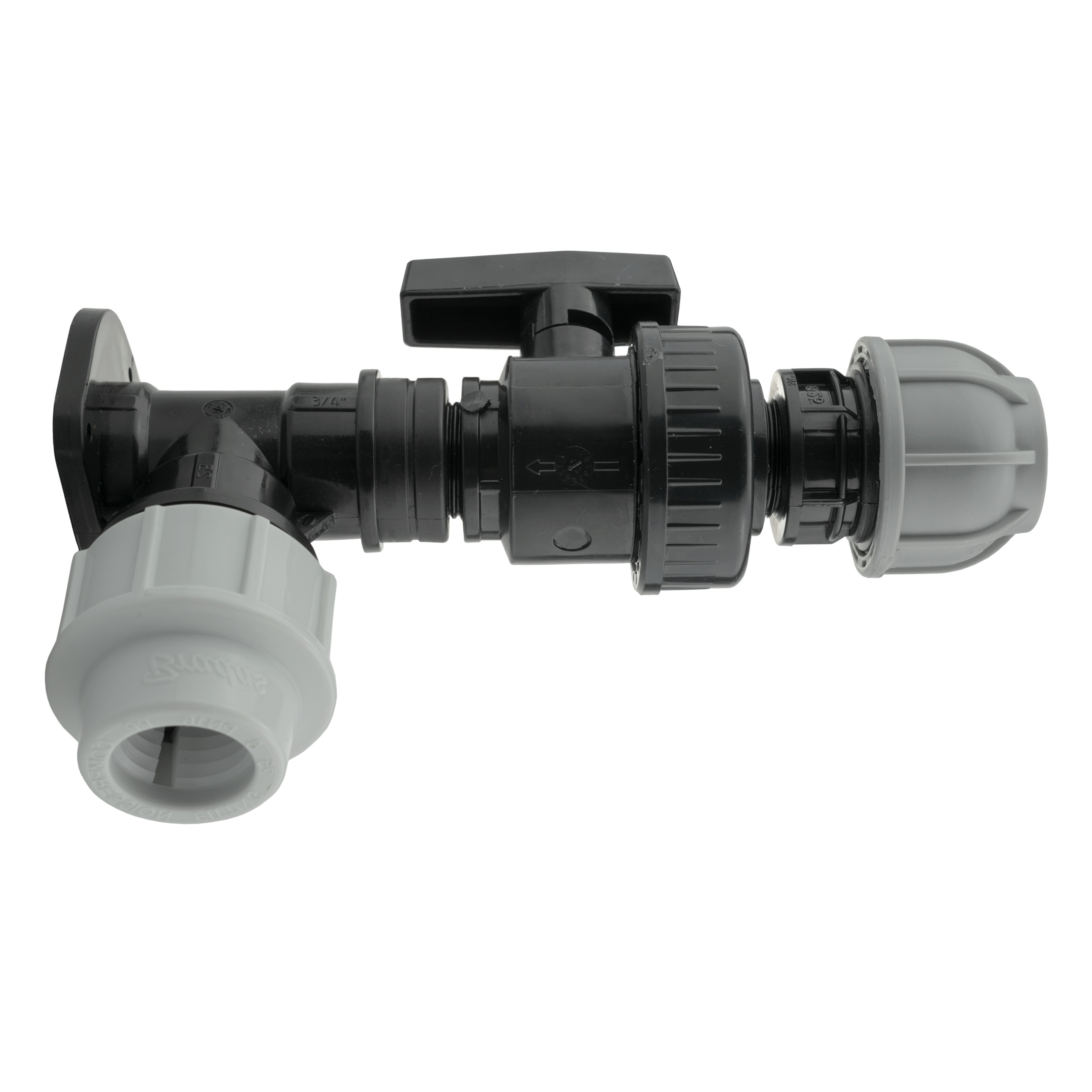 Wall Flange Kit 32mm MDPE + Large Plastic Valve & 32mm MDPE Straight