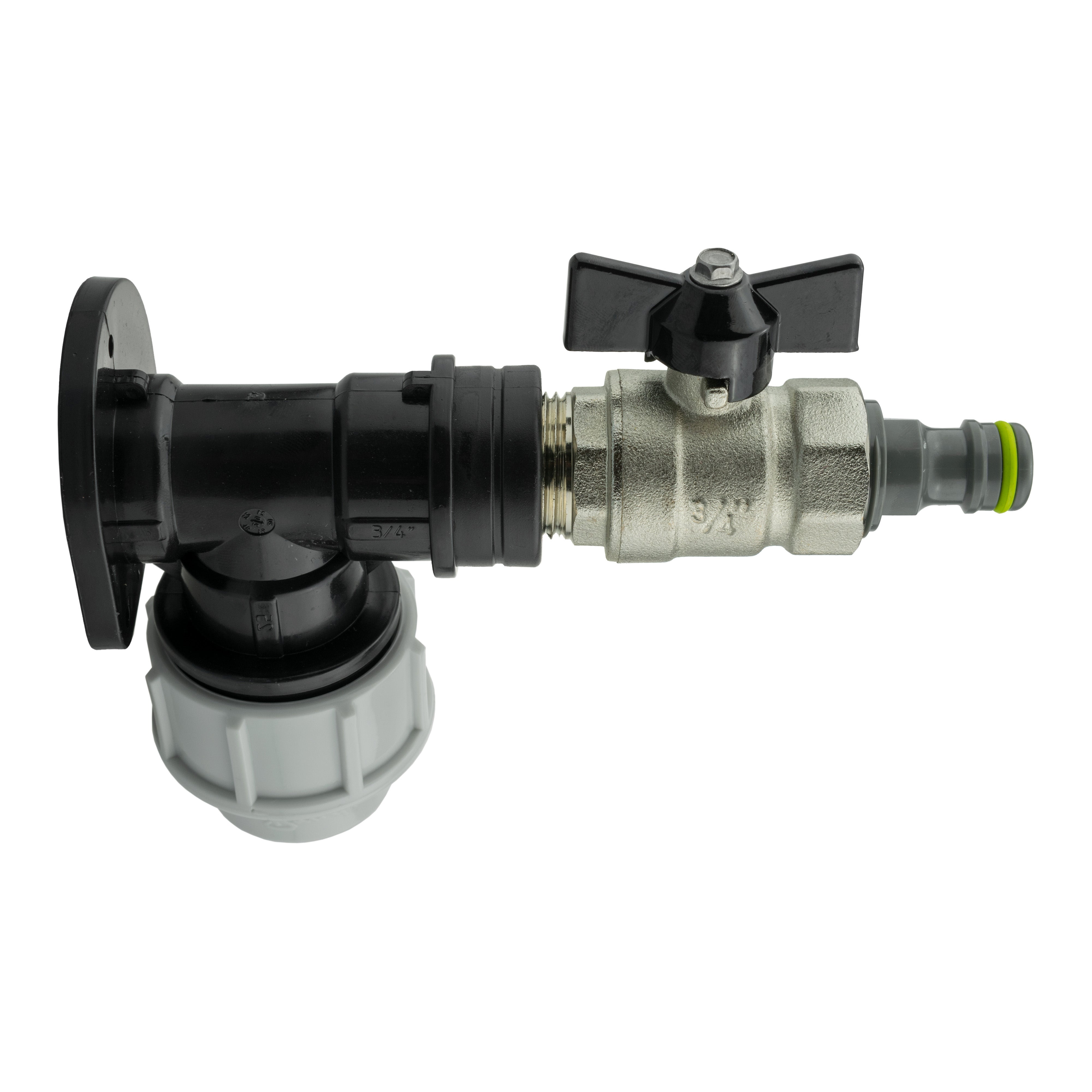 Wall Flange Kit 32mm MDPE + Bib Valve + Click Lock Male Lime