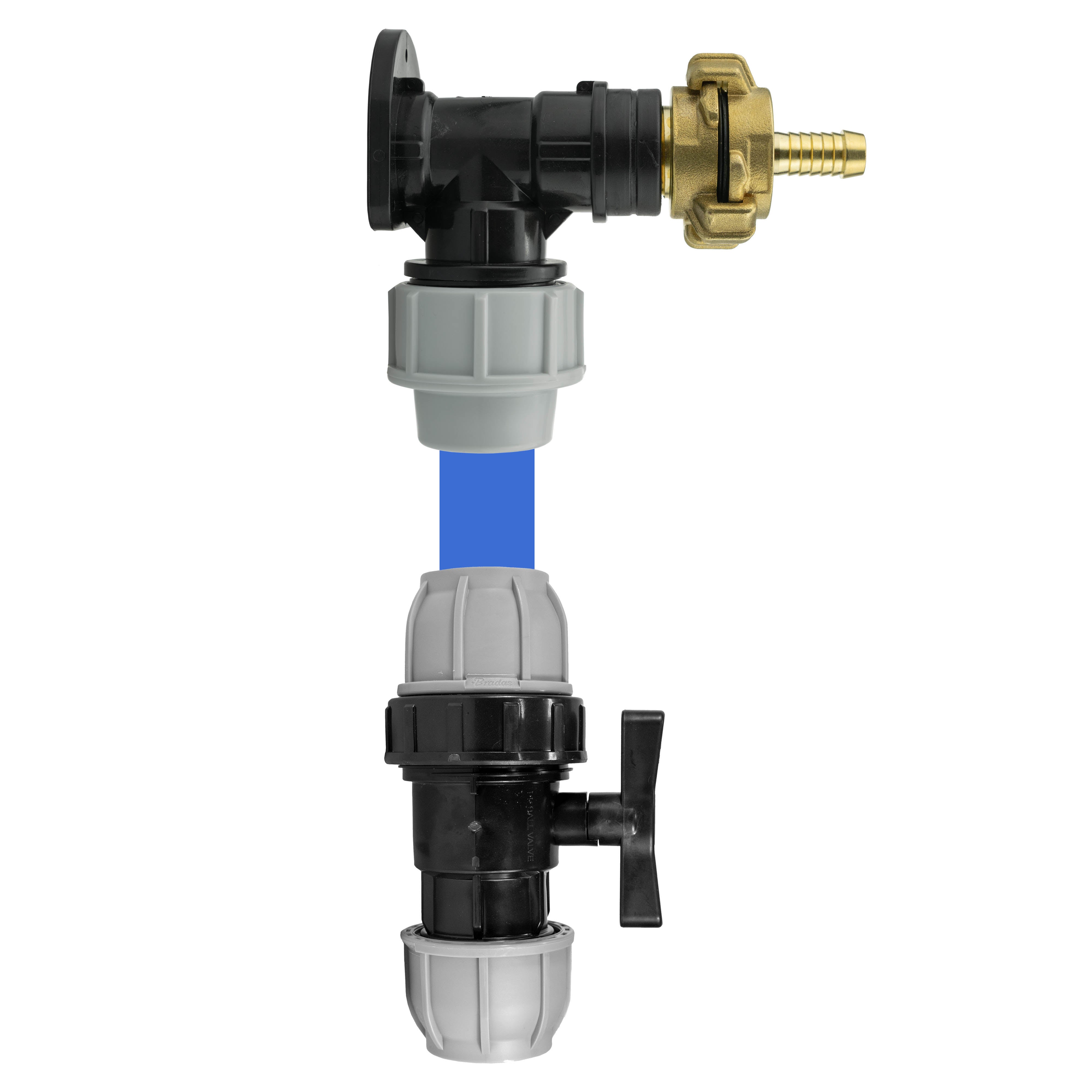 Wall Flange Kit 32mm MDPE + 32mm MDPE Valve + 13mm Barbed Geka Set