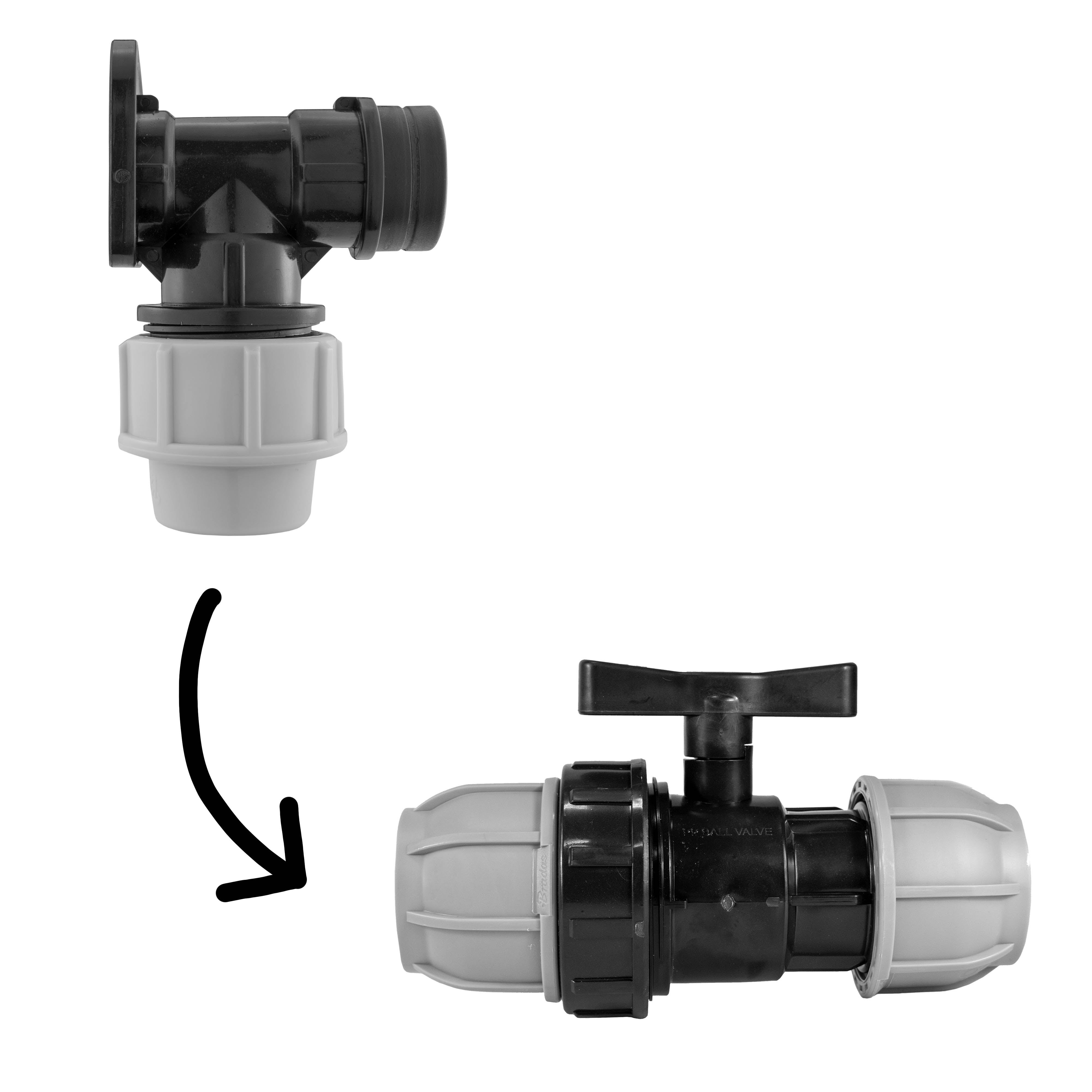 Wall Flange Kit 32mm MDPE + 32mm MDPE Valve