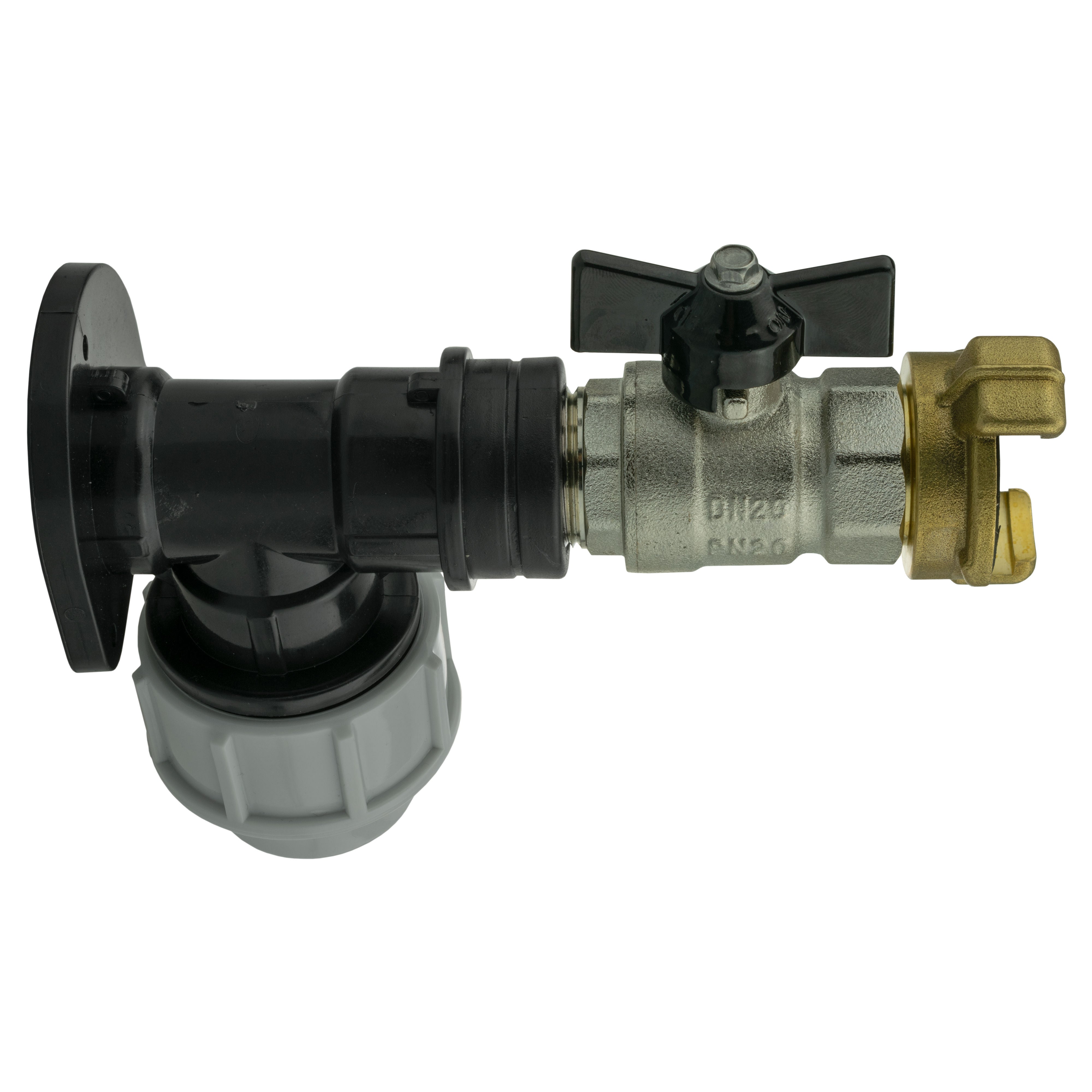 Wall Flange Kit 32mm MDPE + Bib Valve + Geka