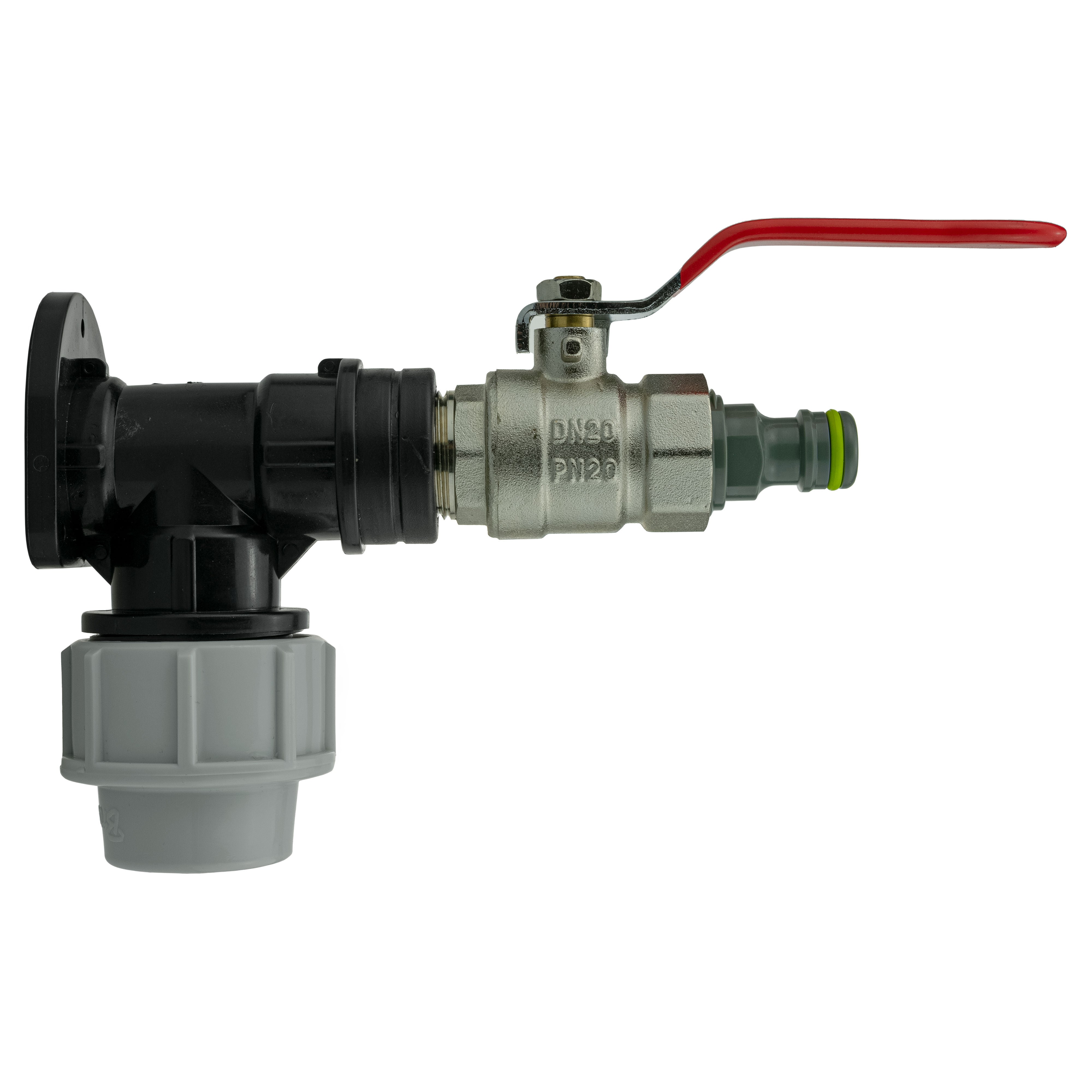 Wall Flange Kit 32mm MDPE + Lever Valve + Quick Connect Male