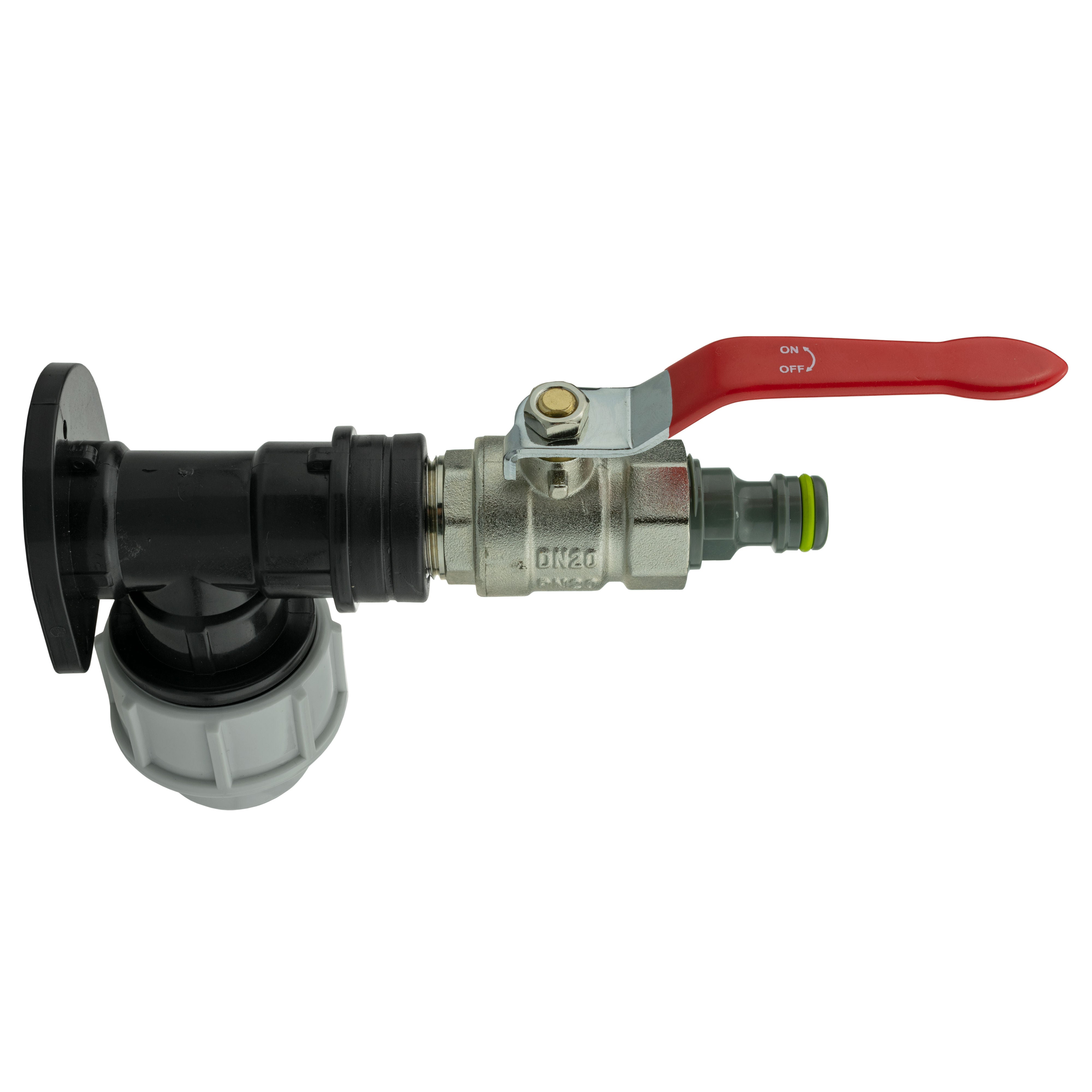 Wall Flange Kit 32mm MDPE + Lever Valve + Quick Connect Male