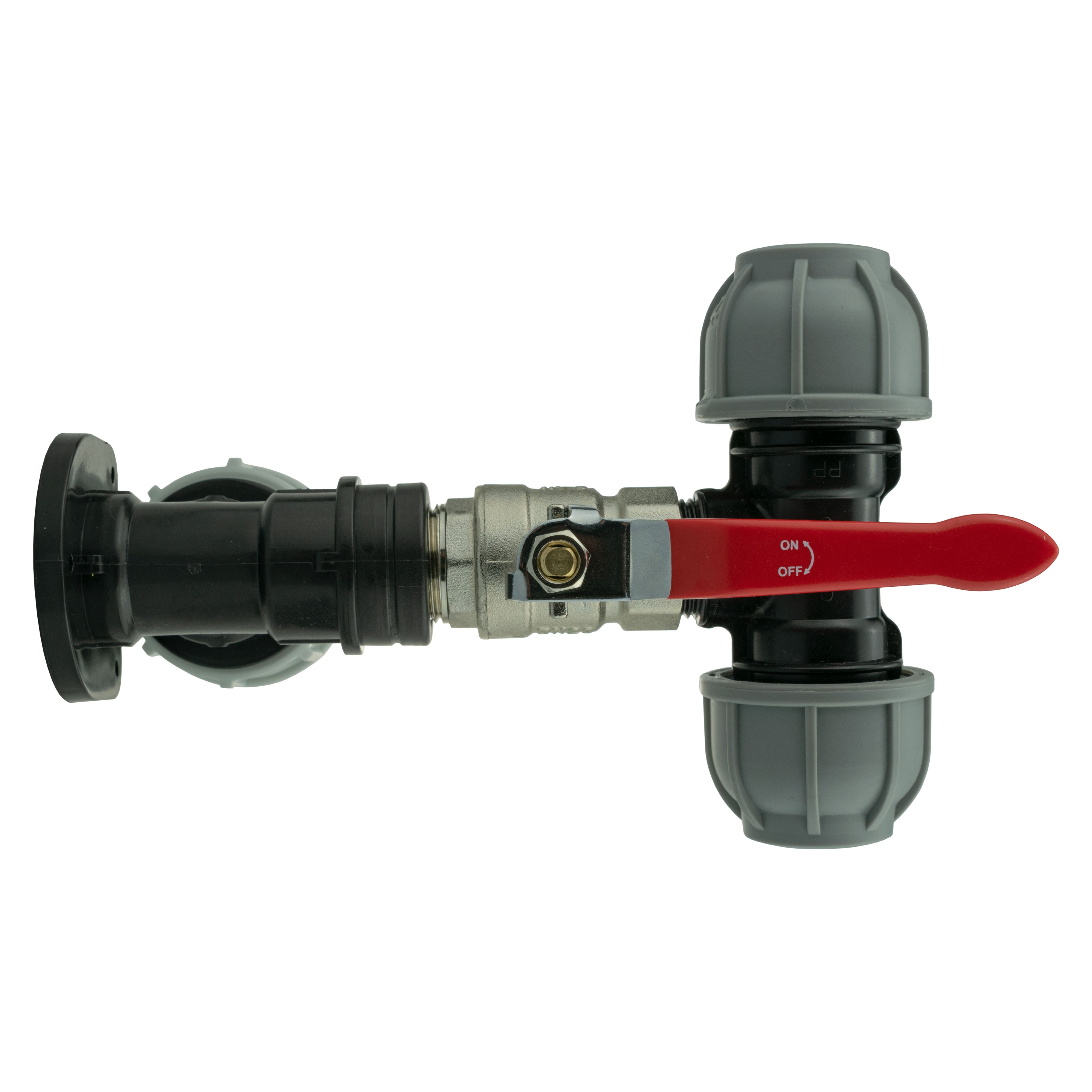 Wall Flange Kit 25mm MDPE + Lever Valve + 25mm MDPE Tee