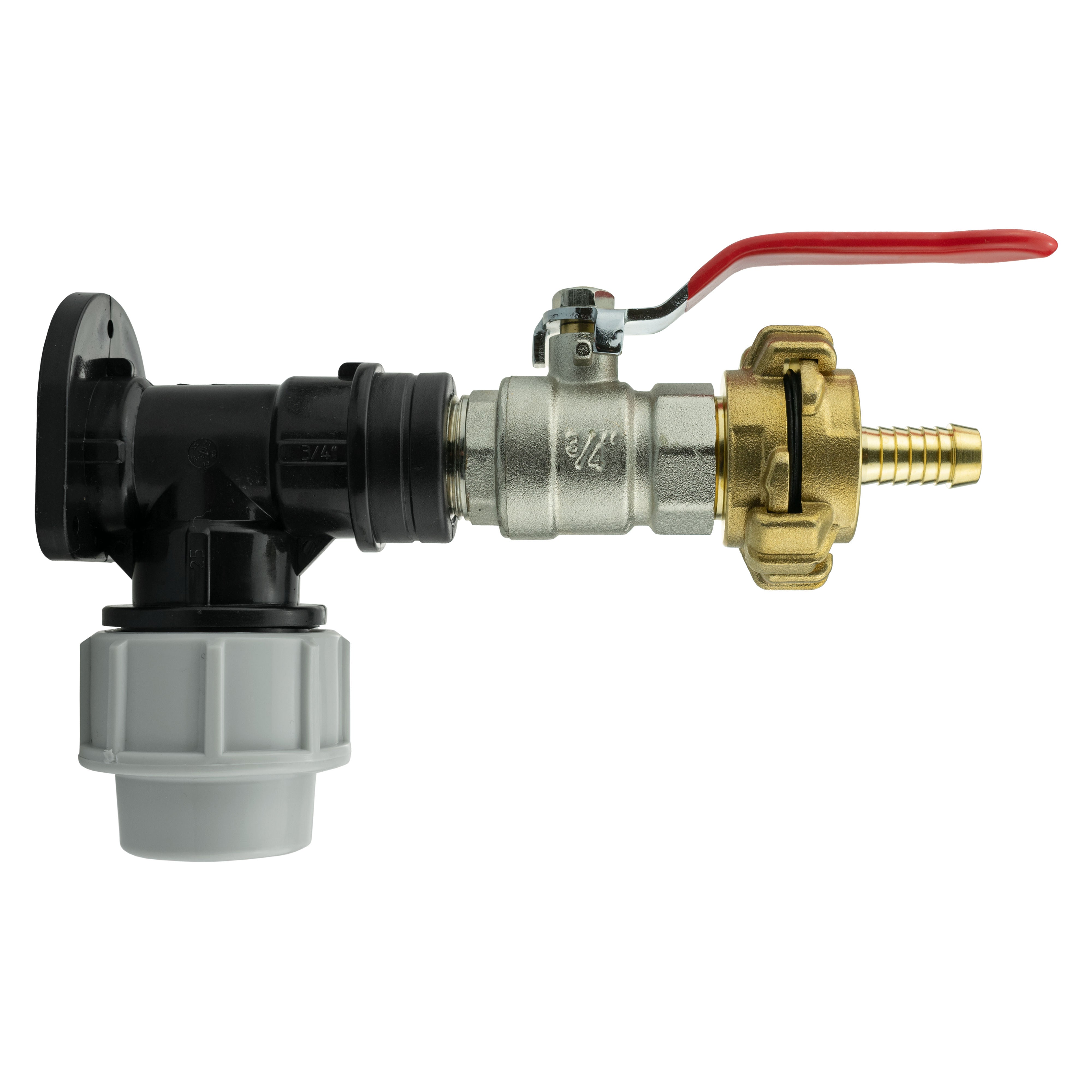 Wall Flange Kit 32mm MDPE + Lever Valve + 13mm Barbed Geka Set