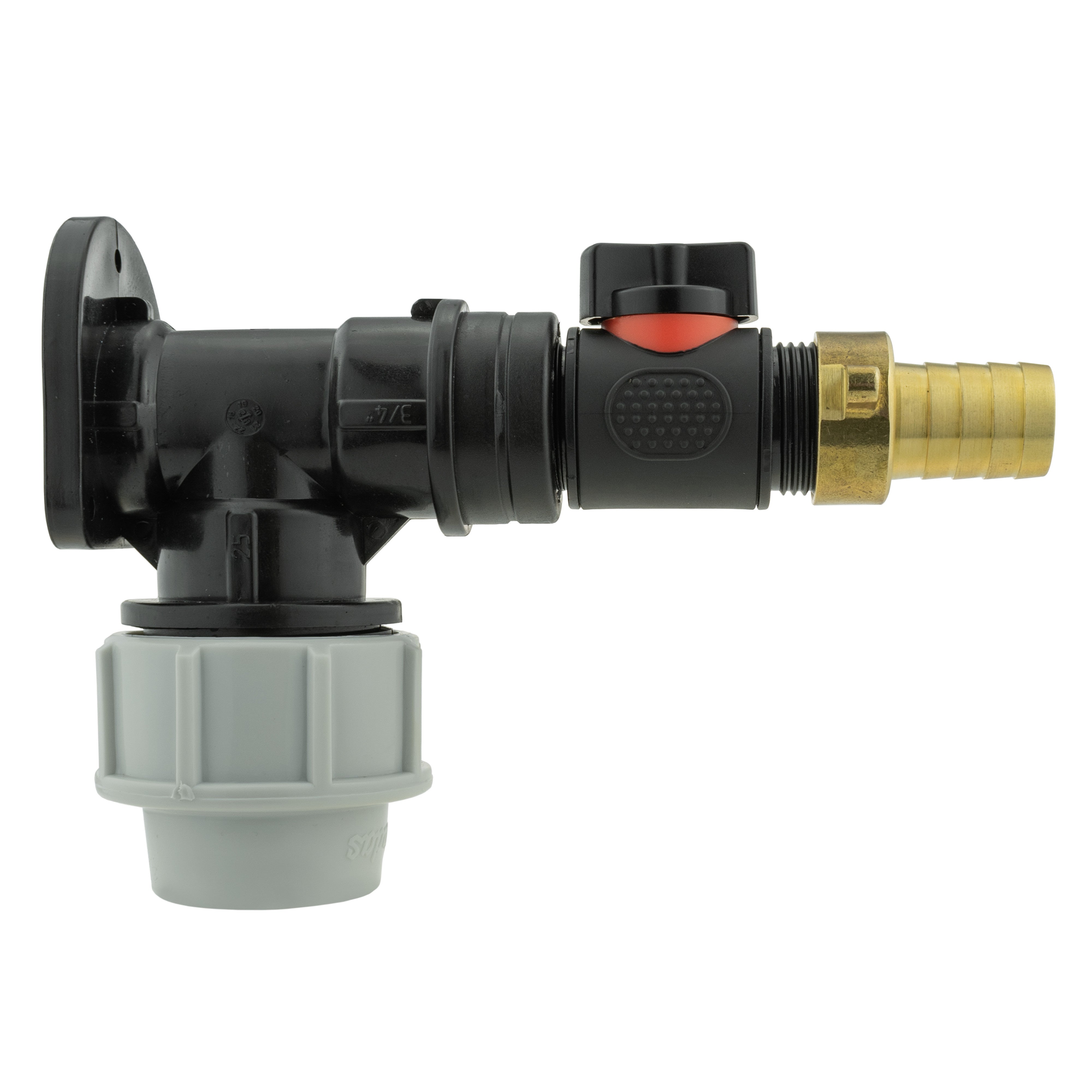 Wall Flange Kit 32mm MDPE + In-Line Valve + 19mm Brass Barb