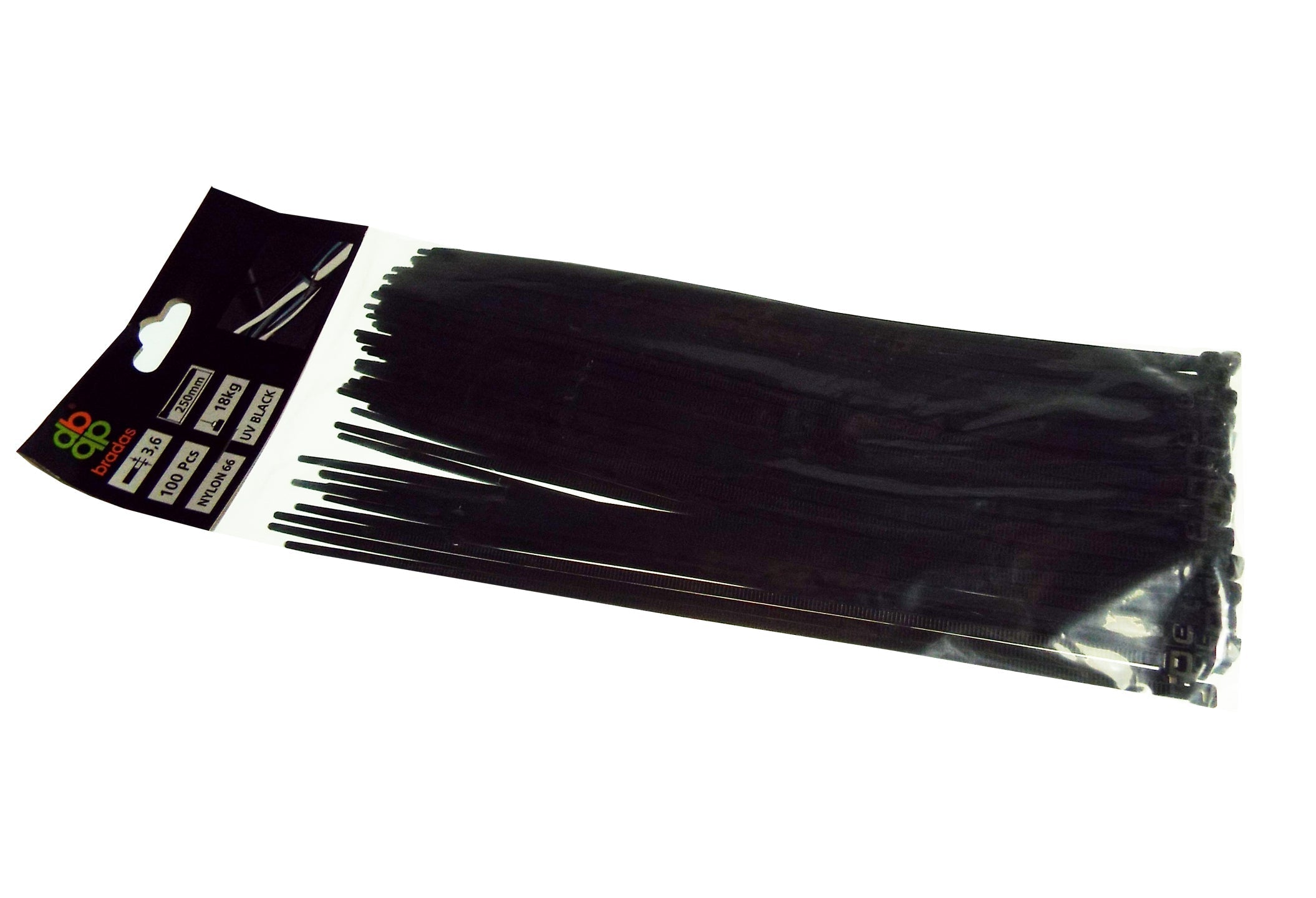 100 Cable Ties (3.6mm x 200mm) Black