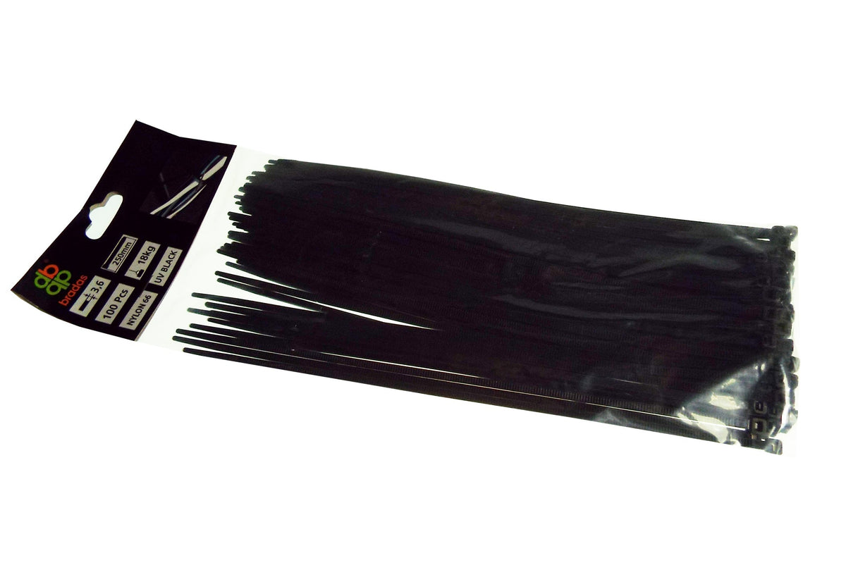 100 Cable Ties (3.6mm x 370mm) Black