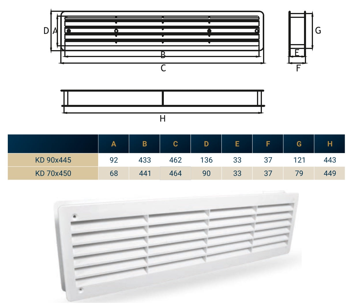 Door Louvre Vent KD 90mm—445mm