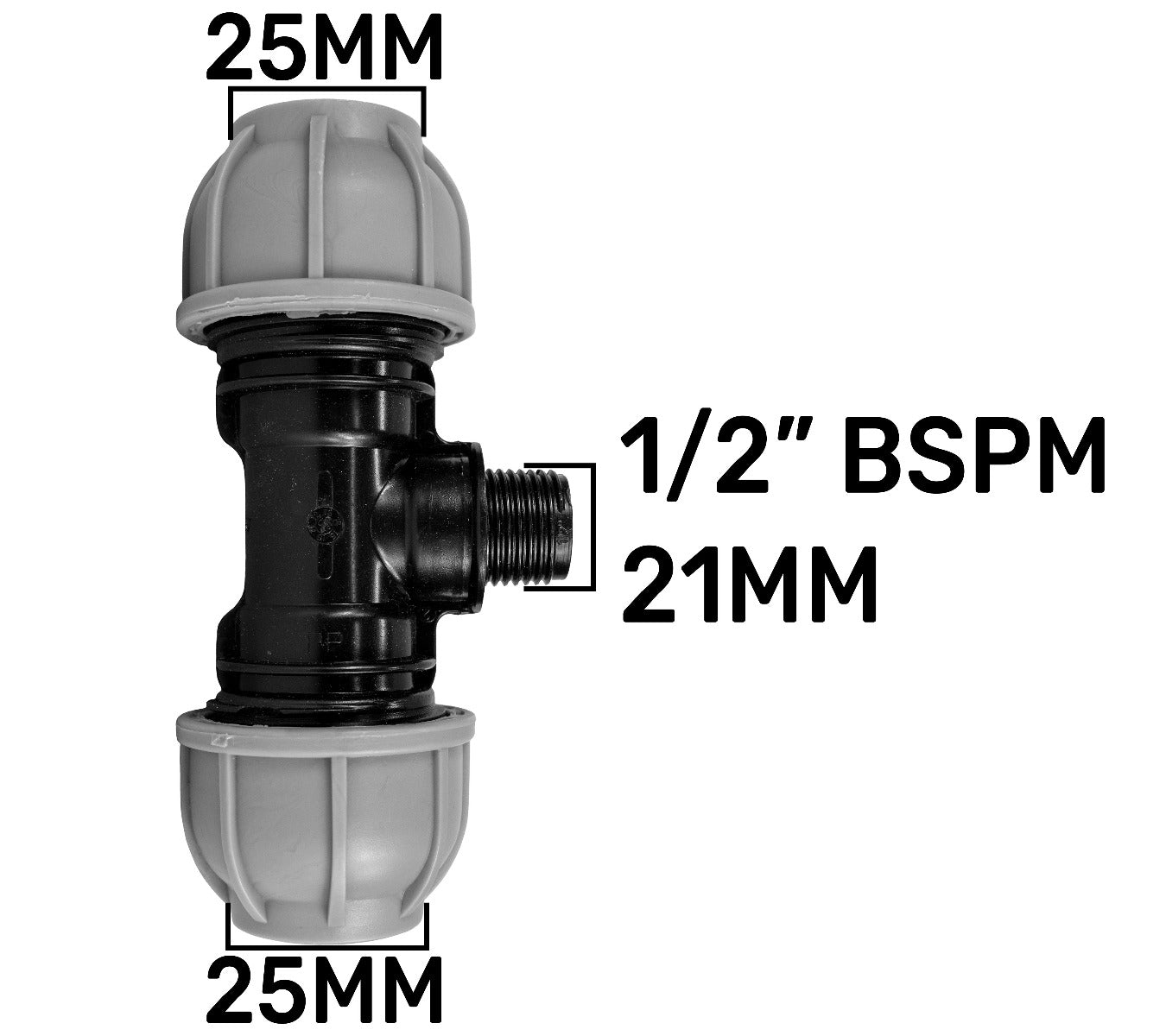 MDPE Tee 25mm - 1/2" BSPM - 25mm