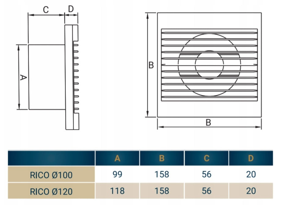 Rico Bathroom Fan 120mm Model with a Timer Switch