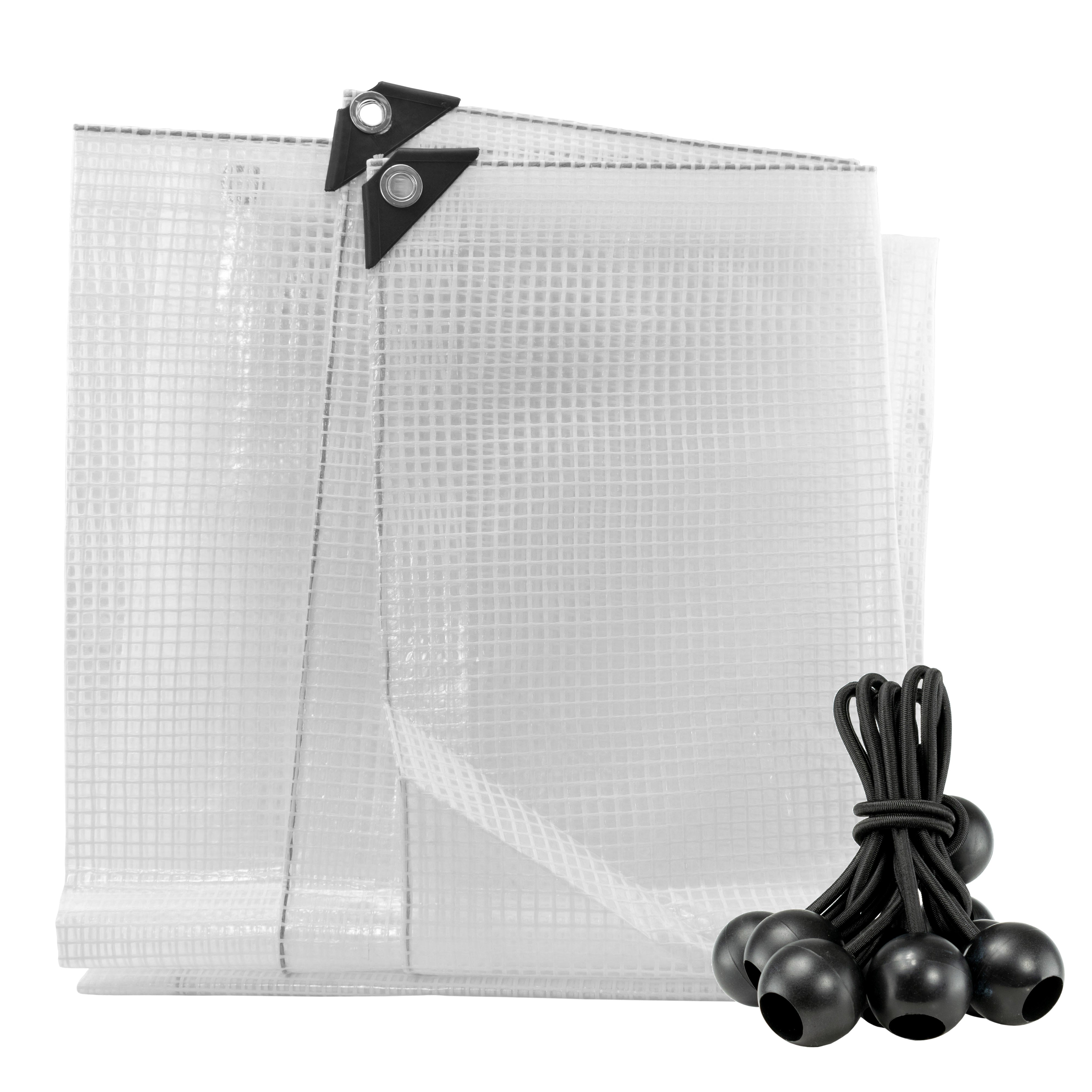 Clear XL-Grade Tarpaulin with Bungee Balls (Black)